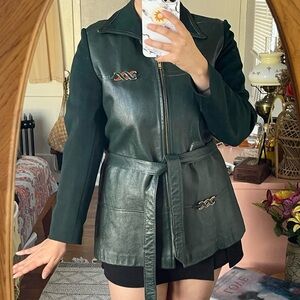 70s Vintage Lillie Rubin Emerald Green Leather Belted Jacket Mod Size Medium